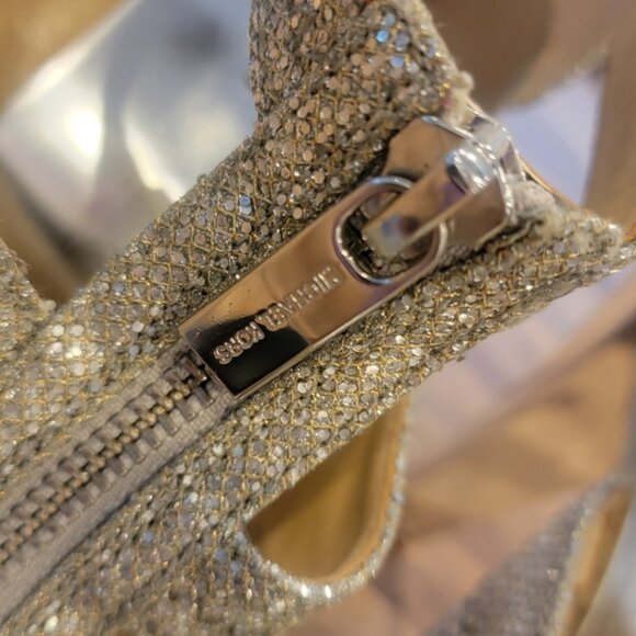 Michael Kors Berkley 4” High Heel Metallic Front Zip Sparkling Gladiator Sandals - Picture 7 of 13